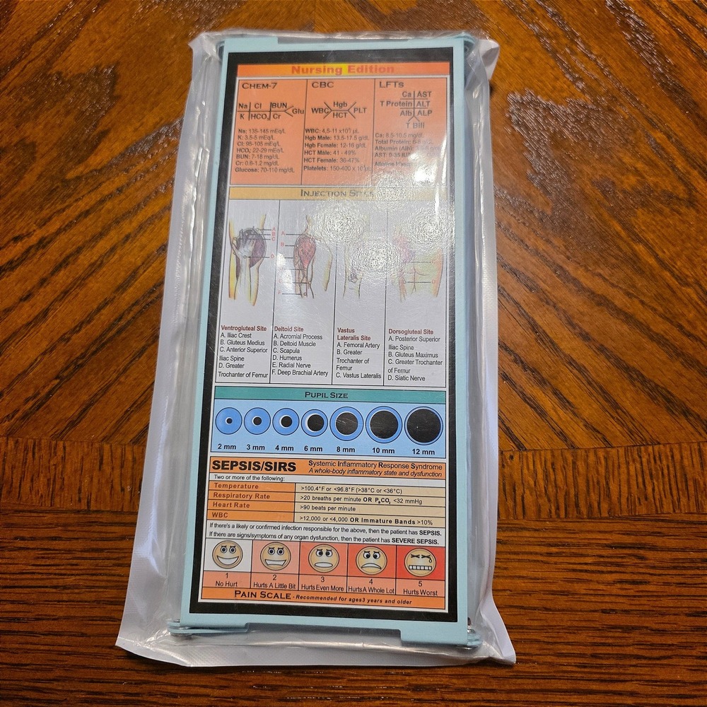Nursing Edition Folding Clipboard Blue Aluminum Medical Cheat Sheet Lab Values